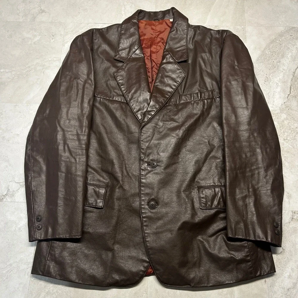 Clipper Mist By London Fog Genuine Leather Blazer Jacket Brown Mens Sz 46 Vtg
